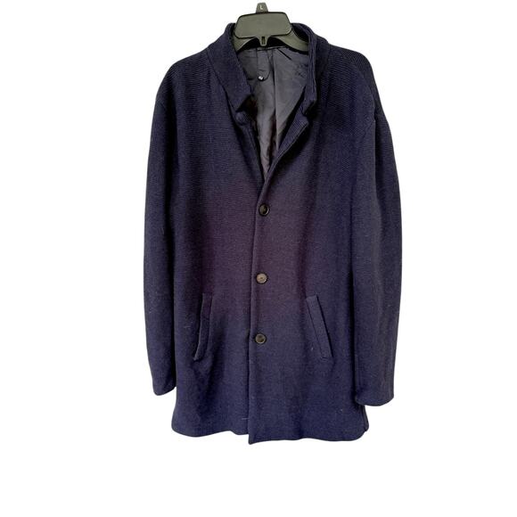 Zara Man Navy Knit Lined Coat Jacket US XL Made in Italy VGUC Versatile Trendy - Picture 10 of 11
